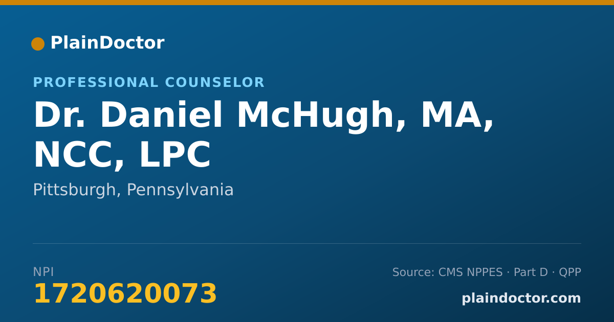 Shareable card for Daniel McHugh, MA, NCC, LPC - Professional Counselor, Pittsburgh, PA