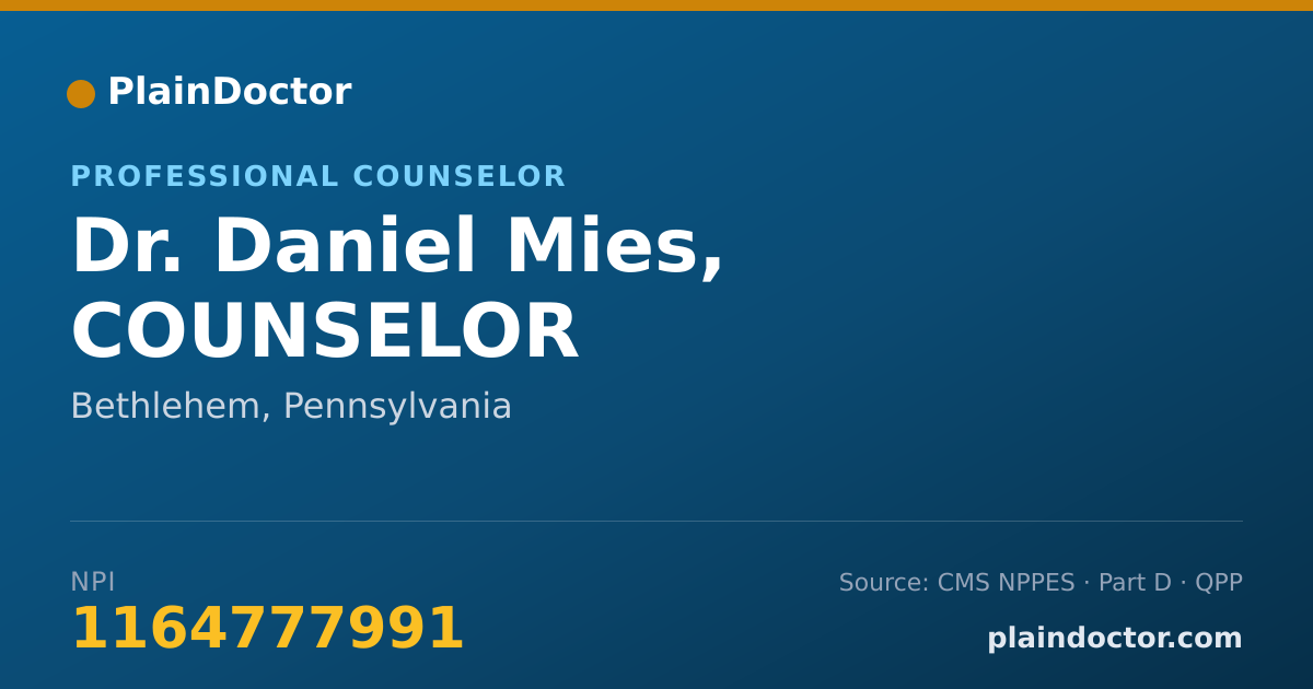 Shareable card for Daniel Mies, COUNSELOR - Professional Counselor, Bethlehem, PA