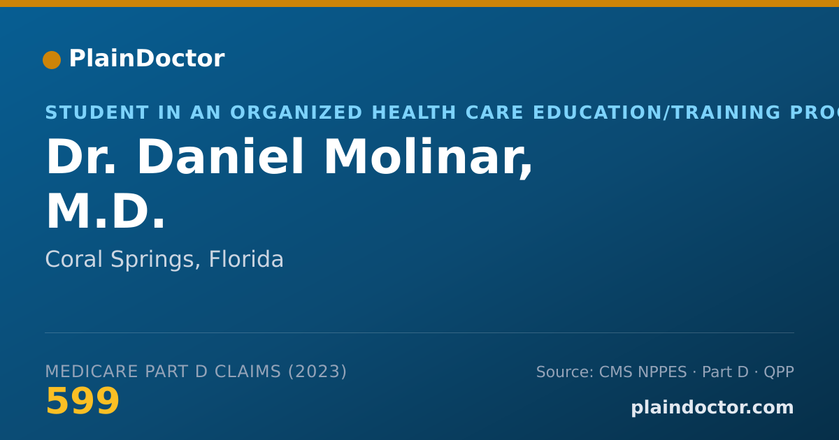 Shareable card for Daniel Molinar, M.D. - Student in an Organized Health Care Education/Training Program, Coral Springs, FL