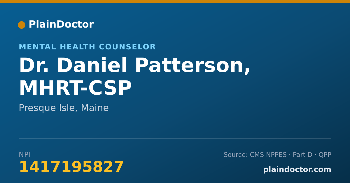 Shareable card for Daniel Patterson, MHRT-CSP - Mental Health Counselor, Presque Isle, ME
