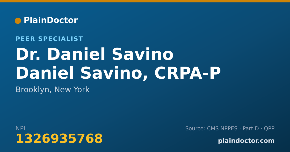 Shareable card for Daniel Savino Daniel Savino, CRPA-P - Peer Specialist, Brooklyn, NY