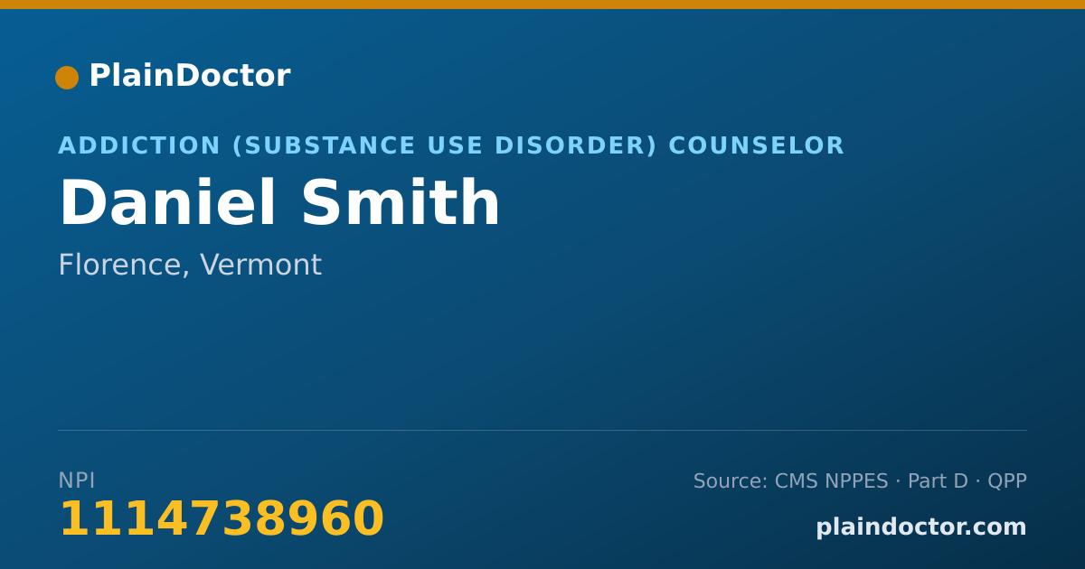 Shareable card for Daniel Smith - Addiction (Substance Use Disorder) Counselor, Florence, VT