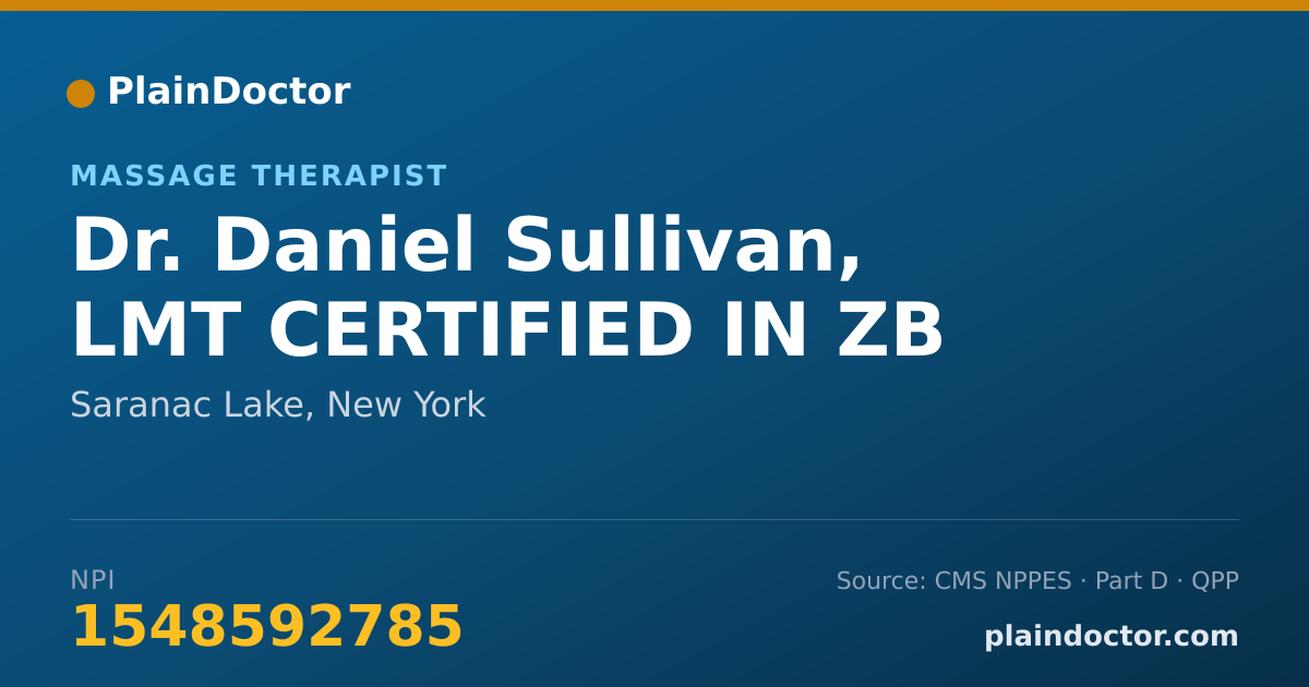 Shareable card for Daniel Sullivan, LMT CERTIFIED IN ZB - Massage Therapist, Saranac Lake, NY
