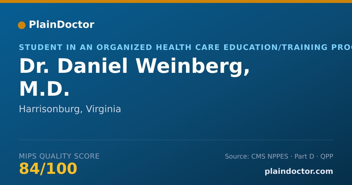 Shareable card for Daniel Weinberg, M.D. - Student in an Organized Health Care Education/Training Program, Harrisonburg, VA