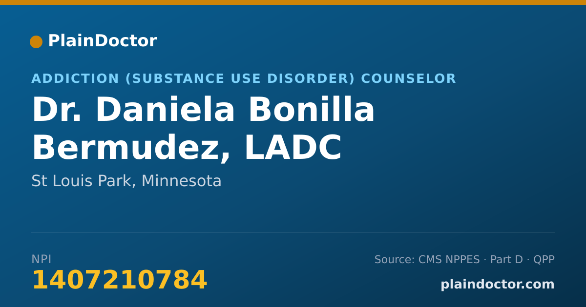 Shareable card for Daniela Bonilla Bermudez, LADC - Addiction (Substance Use Disorder) Counselor, St Louis Park, MN