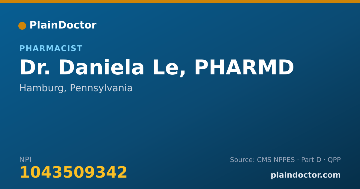 Shareable card for Daniela Le, PHARMD - Pharmacist, Hamburg, PA