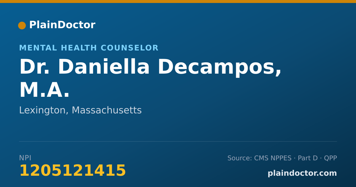 Shareable card for Daniella Decampos, M.A. - Mental Health Counselor, Lexington, MA