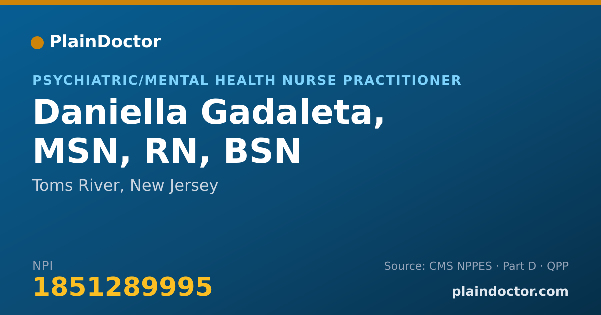 Shareable card for Daniella Gadaleta, MSN, RN, BSN - Psychiatric/Mental Health Nurse Practitioner, Newark, NJ
