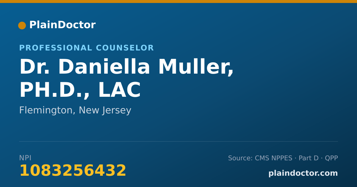 Shareable card for Daniella Muller, PH.D., LAC - Professional Counselor, Flemington, NJ
