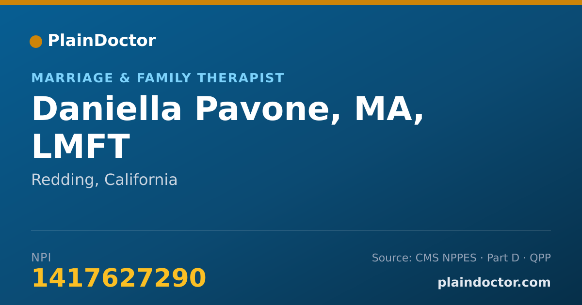 Shareable card for Daniella Pavone, MA, LMFT - Marriage & Family Therapist, Redding, CA