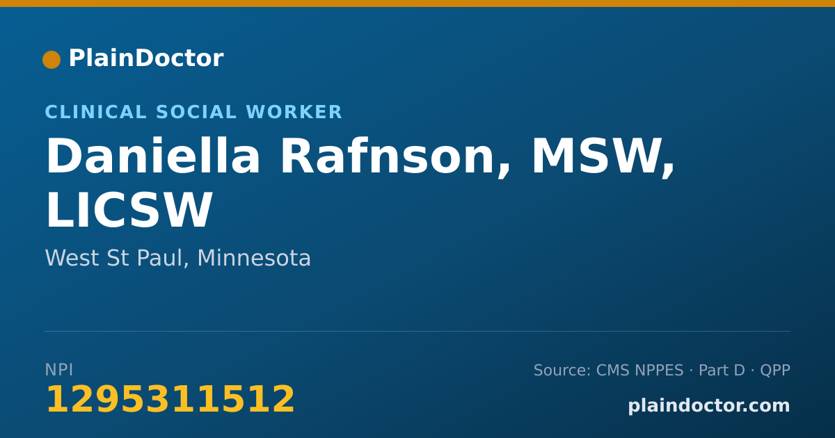 Shareable card for Daniella Rafnson, MSW, LICSW - Clinical Social Worker, West St Paul, MN