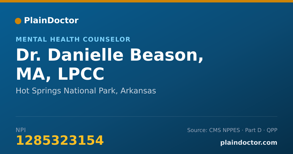 Shareable card for Danielle Beason, MA, LPCC - Mental Health Counselor, Hot Springs National Park, AR