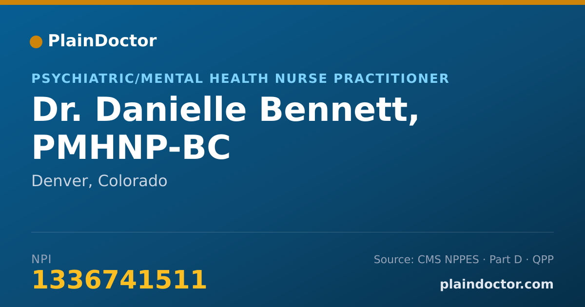 Shareable card for Danielle Bennett, PMHNP-BC - Psychiatric/Mental Health Nurse Practitioner, Denver, CO