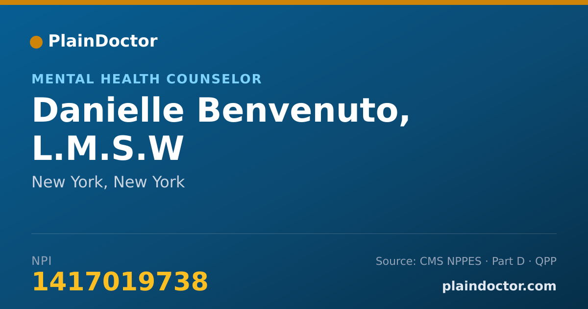Shareable card for Danielle Benvenuto, L.M.S.W - Mental Health Counselor, New York, NY