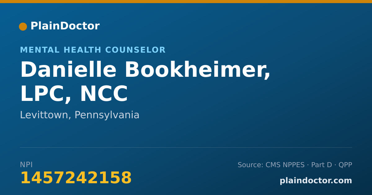 Shareable card for Danielle Bookheimer, LPC, NCC - Mental Health Counselor, Levittown, PA