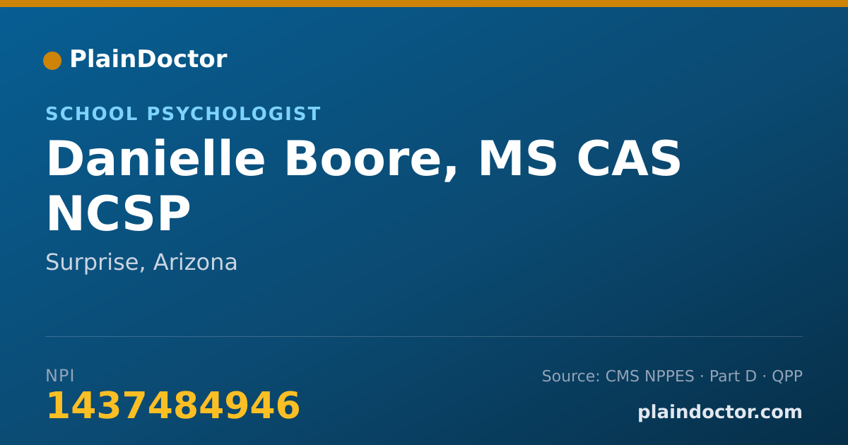 Shareable card for Danielle Boore, MS CAS NCSP - School Psychologist, Surprise, AZ