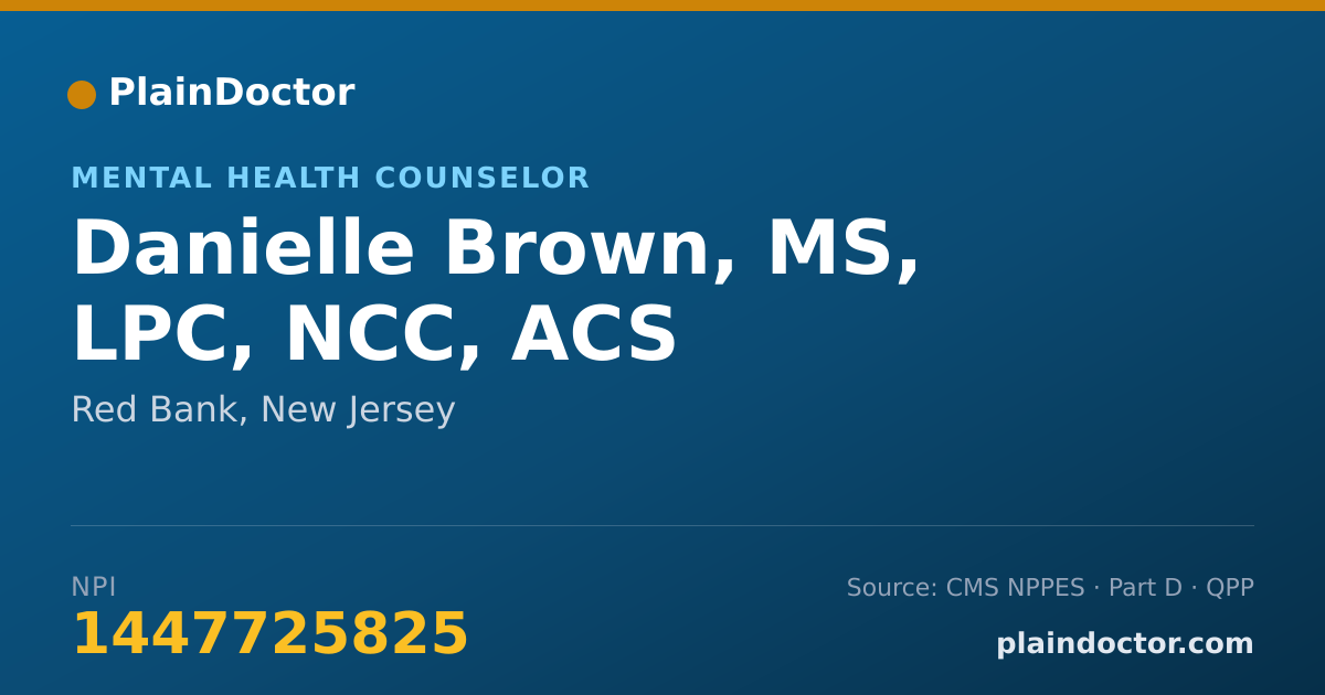 Shareable card for Danielle Brown, MS, LPC, NCC, ACS - Mental Health Counselor, Red Bank, NJ