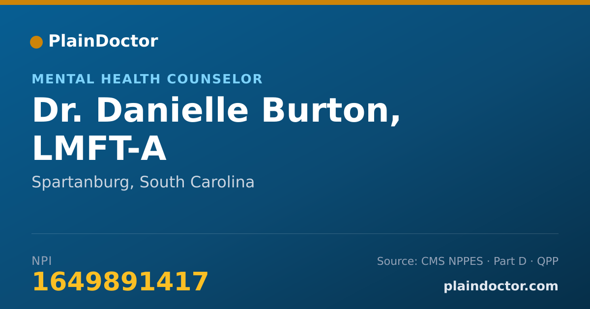 Shareable card for Danielle Burton, LMFT-A - Mental Health Counselor, Spartanburg, SC