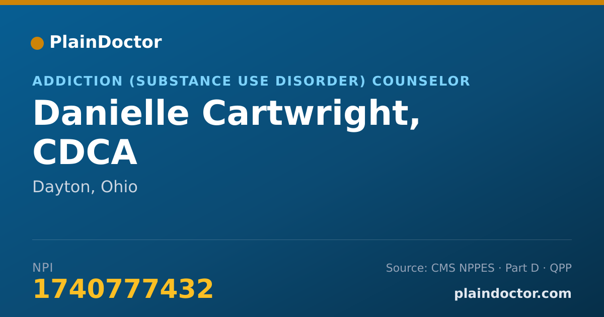 Shareable card for Danielle Cartwright, CDCA - Addiction (Substance Use Disorder) Counselor, Dayton, OH