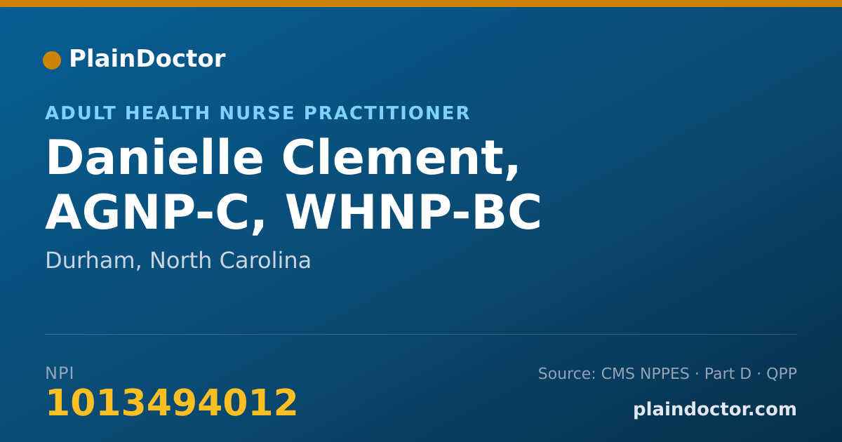 Shareable card for Danielle Clement, AGNP-C, WHNP-BC - Adult Health Nurse Practitioner, Durham, NC