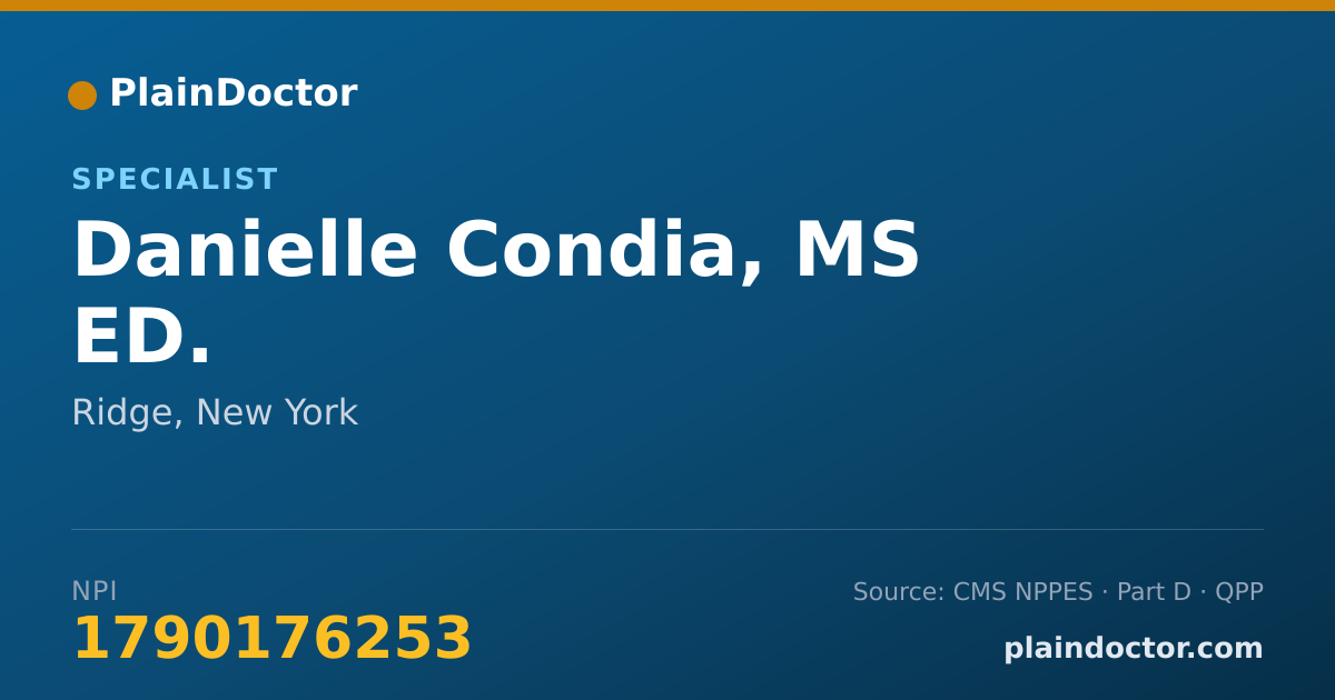 Shareable card for Danielle Condia, MS ED. - Specialist, Ridge, NY