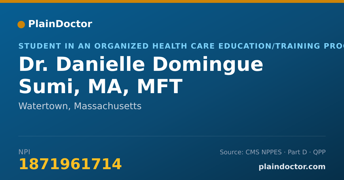 Shareable card for Danielle Domingue Sumi, MA, MFT - Student in an Organized Health Care Education/Training Program, Watertown, MA