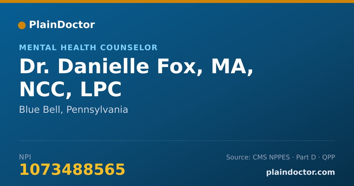Shareable card for Danielle Fox, MA, NCC, LPC - Mental Health Counselor, Blue Bell, PA