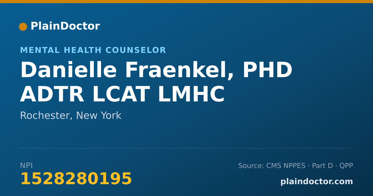 Shareable card for Danielle Fraenkel, PHD ADTR LCAT LMHC - Mental Health Counselor, Rochester, NY