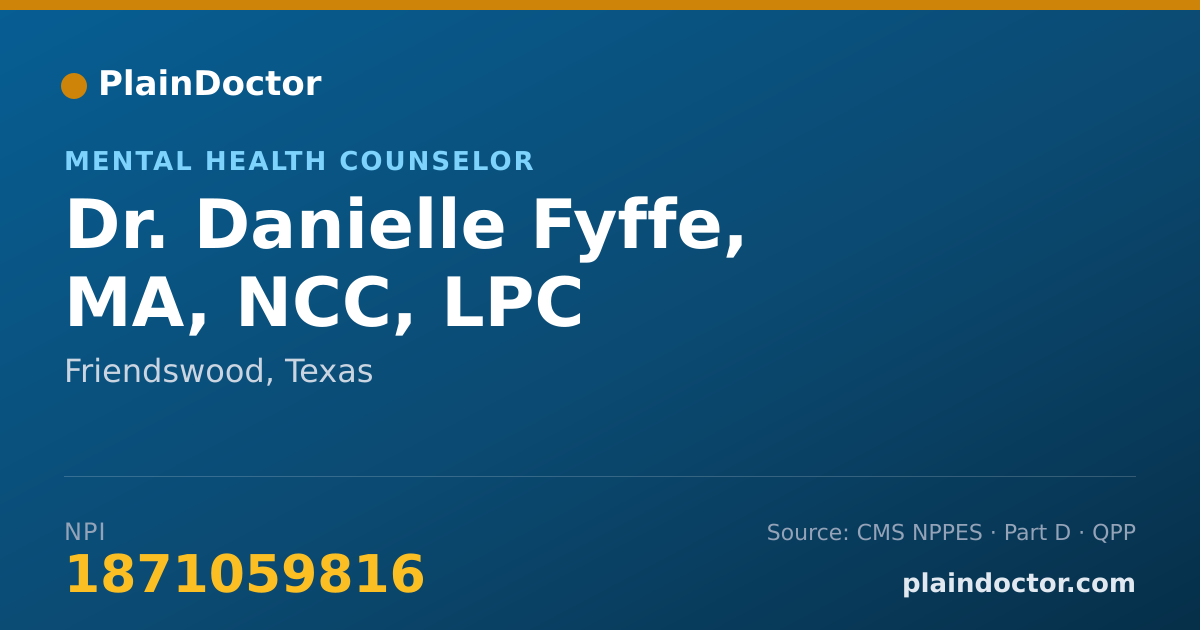 Shareable card for Danielle Fyffe, MA, NCC, LPC - Mental Health Counselor, Friendswood, TX