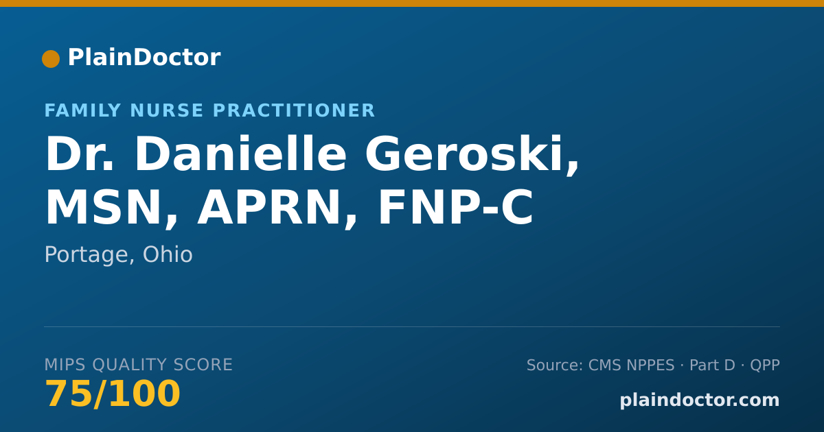 Shareable card for Danielle Geroski, MSN, APRN, FNP-C - Family Nurse Practitioner, Portage, OH