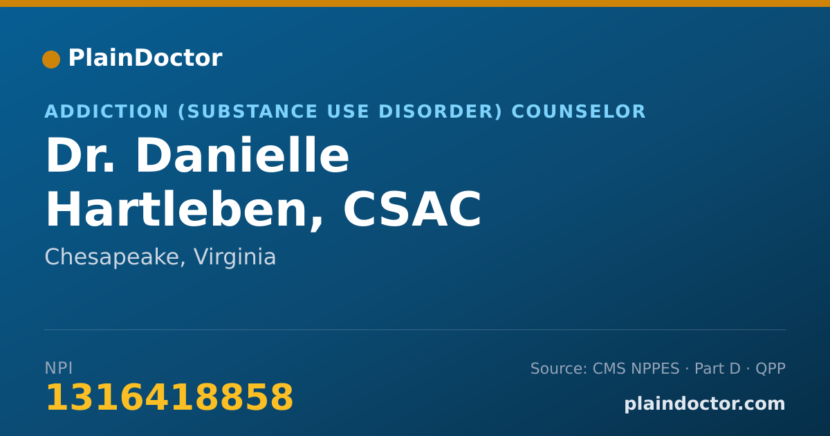 Shareable card for Danielle Hartleben, CSAC - Addiction (Substance Use Disorder) Counselor, Chesapeake, VA