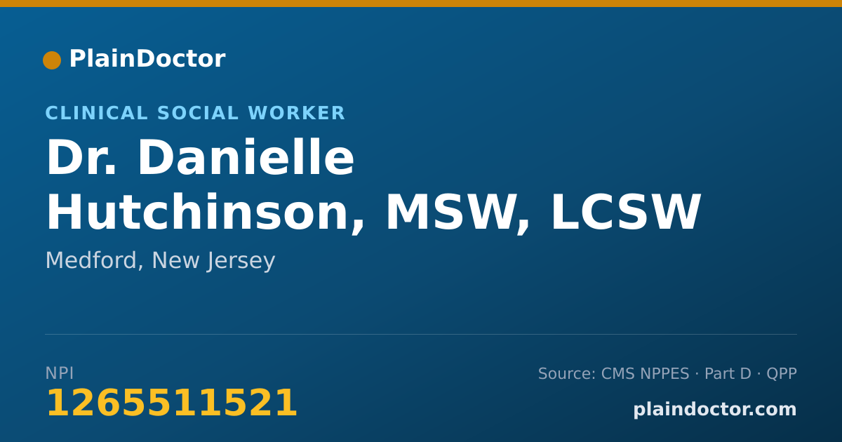 Shareable card for Danielle Hutchinson, MSW, LCSW - Clinical Social Worker, Medford, NJ
