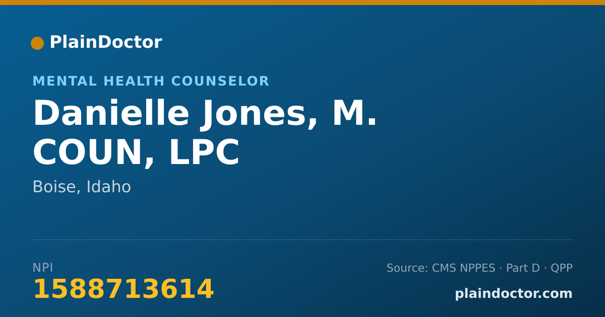 Shareable card for Danielle Jones, M. COUN, LPC - Mental Health Counselor, Boise, ID