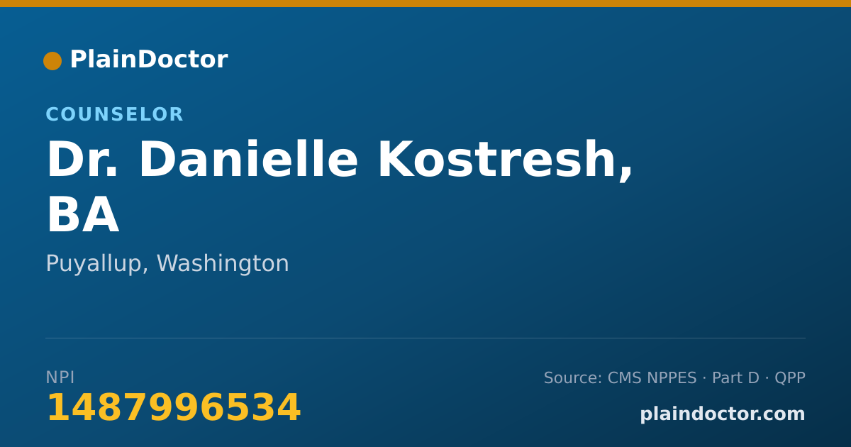 Shareable card for Danielle Kostresh, BA - Counselor, Puyallup, WA