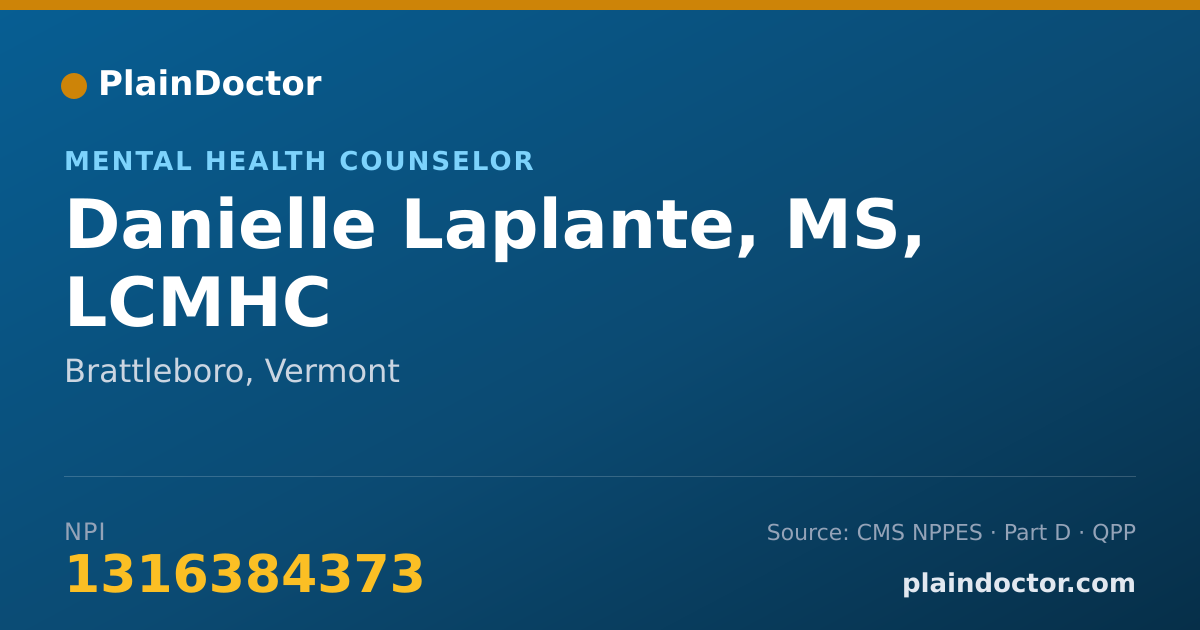 Shareable card for Danielle Laplante, MS, LCMHC - Mental Health Counselor, Brattleboro, VT