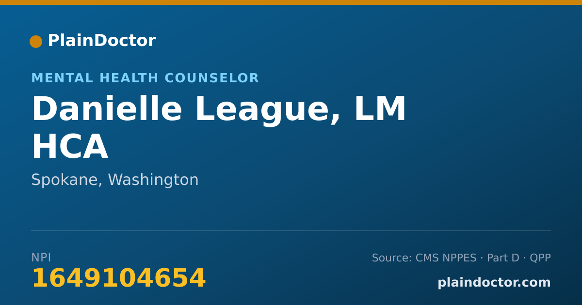 Shareable card for Danielle League, LM HCA - Mental Health Counselor, Spokane, WA