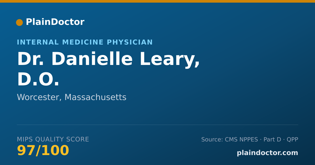 Shareable card for Danielle Leary, D.O. - Internal Medicine Physician, Worcester, MA
