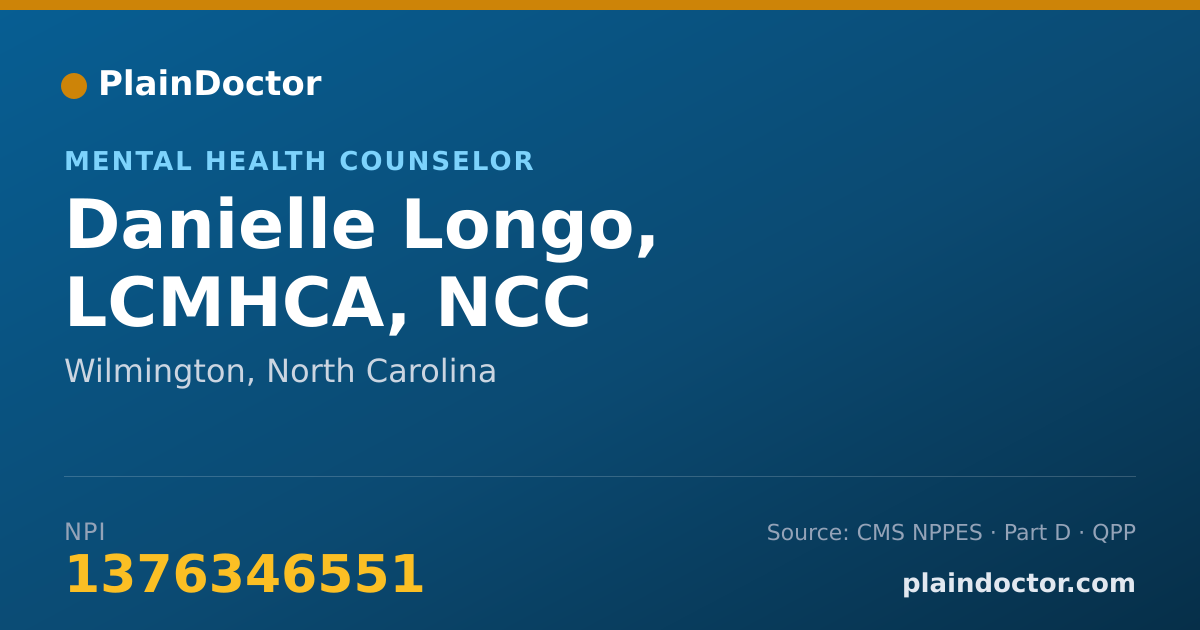 Shareable card for Danielle Longo, LCMHCA, NCC - Mental Health Counselor, Wilmington, NC