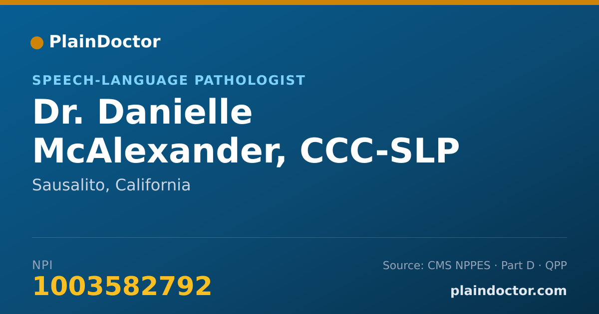 Shareable card for Danielle McAlexander, CCC-SLP - Speech-Language Pathologist, Sausalito, CA