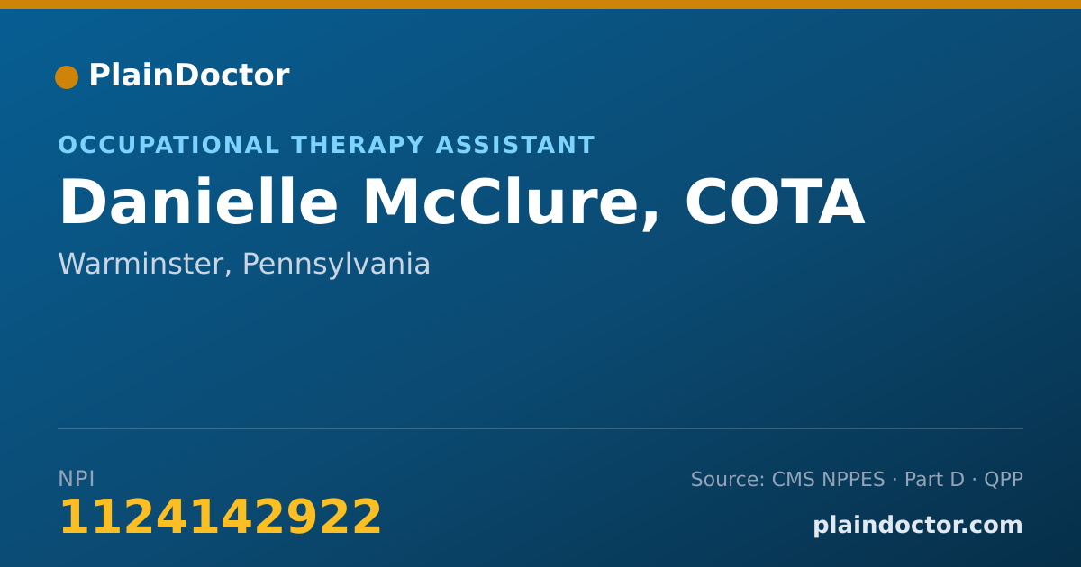 Shareable card for Danielle McClure, COTA - Occupational Therapy Assistant, Warminster, PA