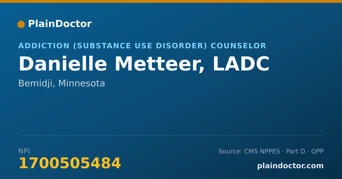 Shareable card for Danielle Metteer, LADC - Addiction (Substance Use Disorder) Counselor, Bemidji, MN