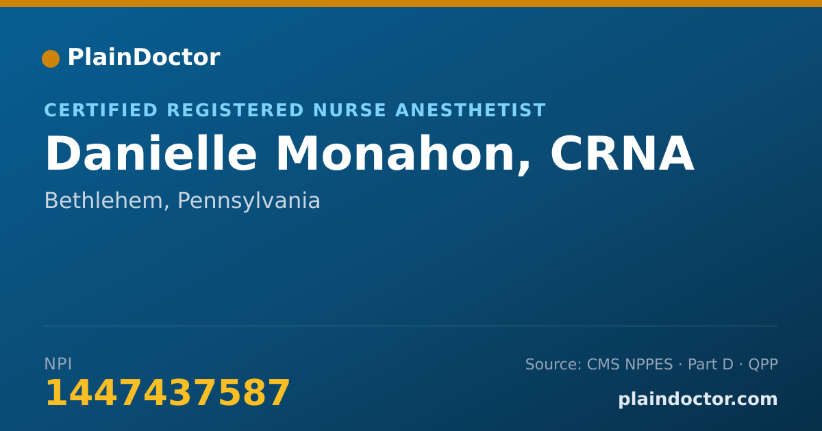 Shareable card for Danielle Monahon, CRNA - Certified Registered Nurse Anesthetist, Bethlehem, PA