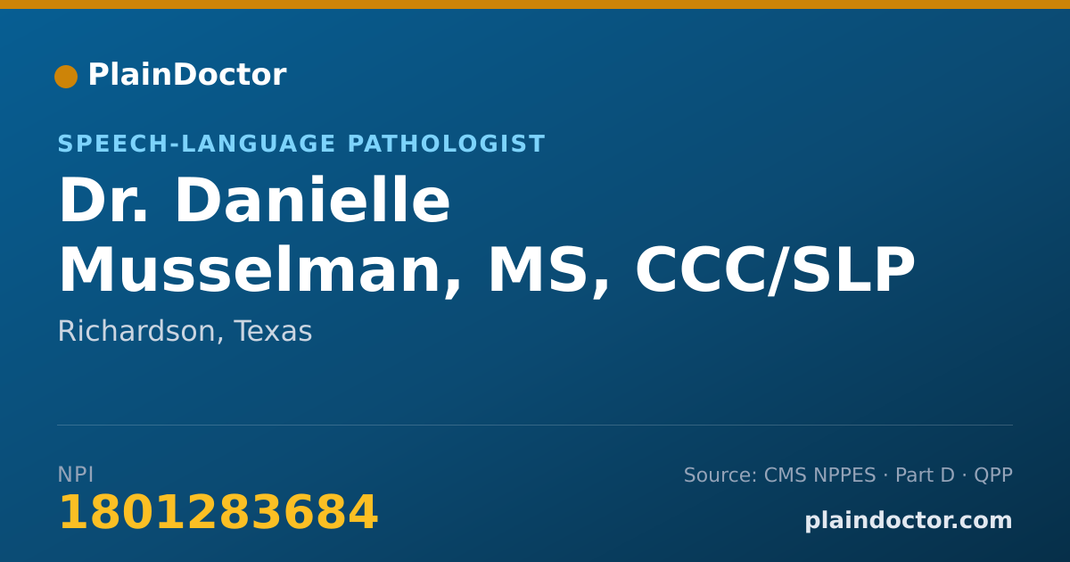 Shareable card for Danielle Musselman, MS, CCC/SLP - Speech-Language Pathologist, Richardson, TX