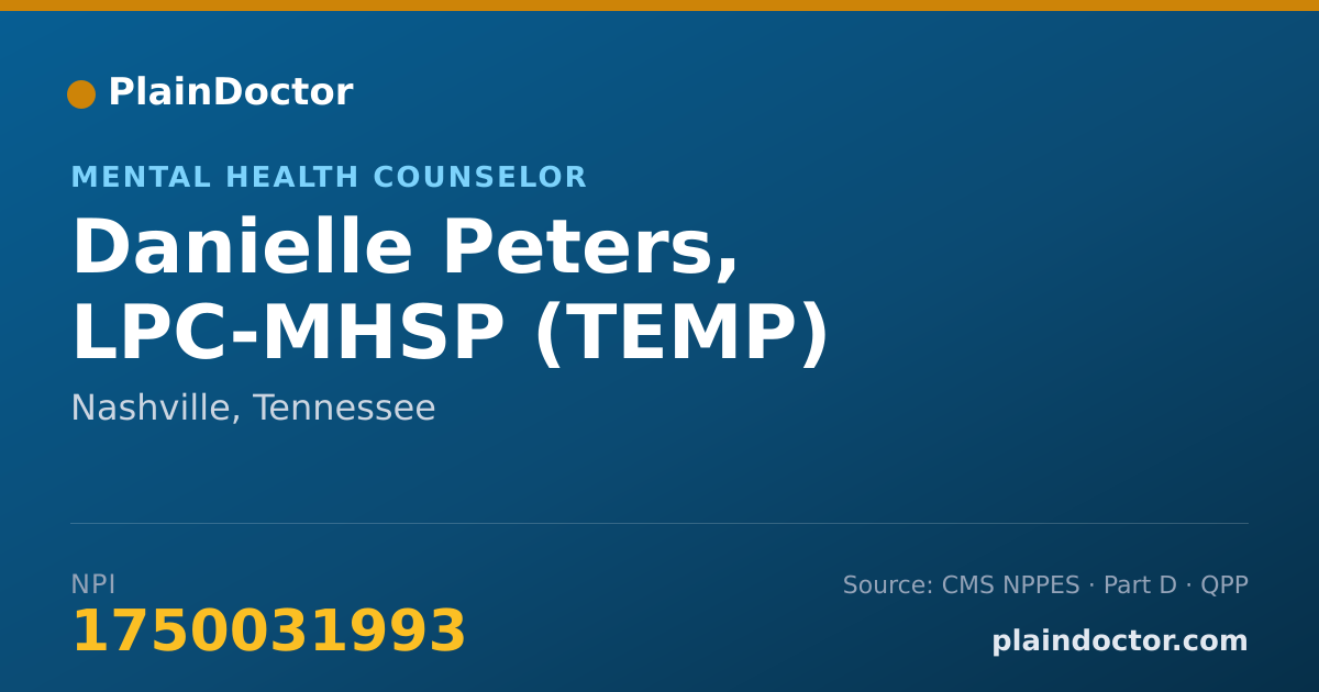 Shareable card for Danielle Peters, LPC-MHSP (TEMP) - Mental Health Counselor, Nashville, TN