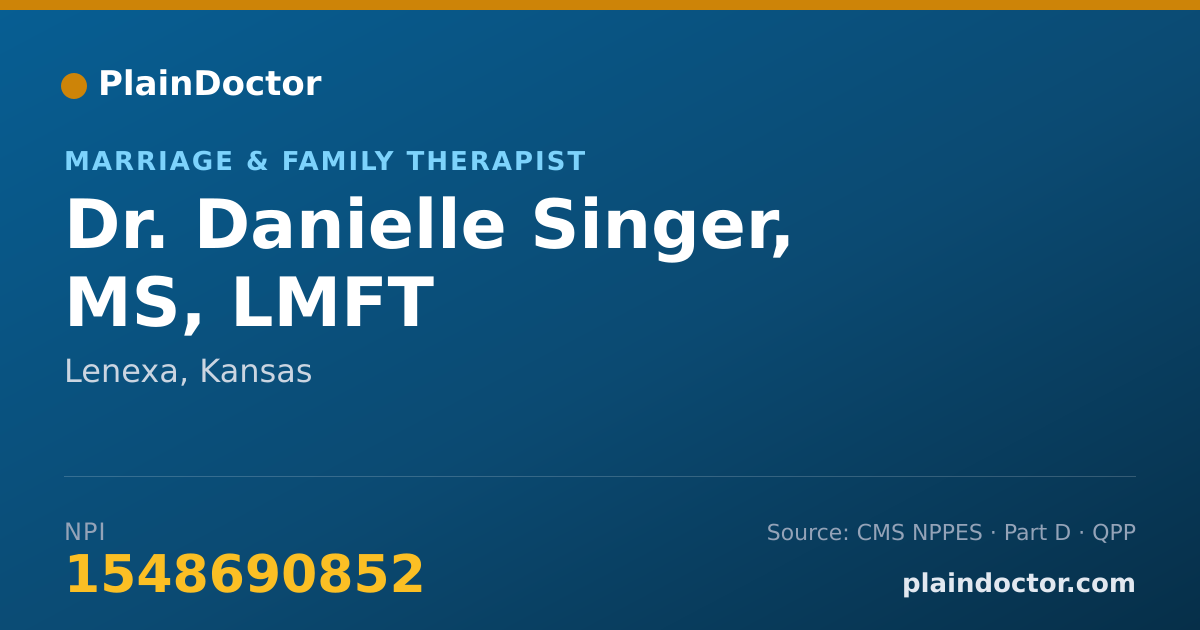 Shareable card for Danielle Singer, MS, LMFT - Marriage & Family Therapist, Lenexa, KS