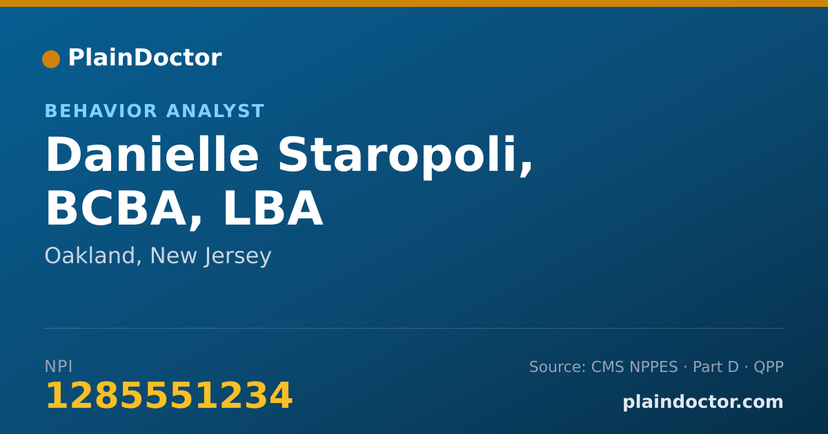 Shareable card for Danielle Staropoli, BCBA, LBA - Behavior Analyst, Oakland, NJ