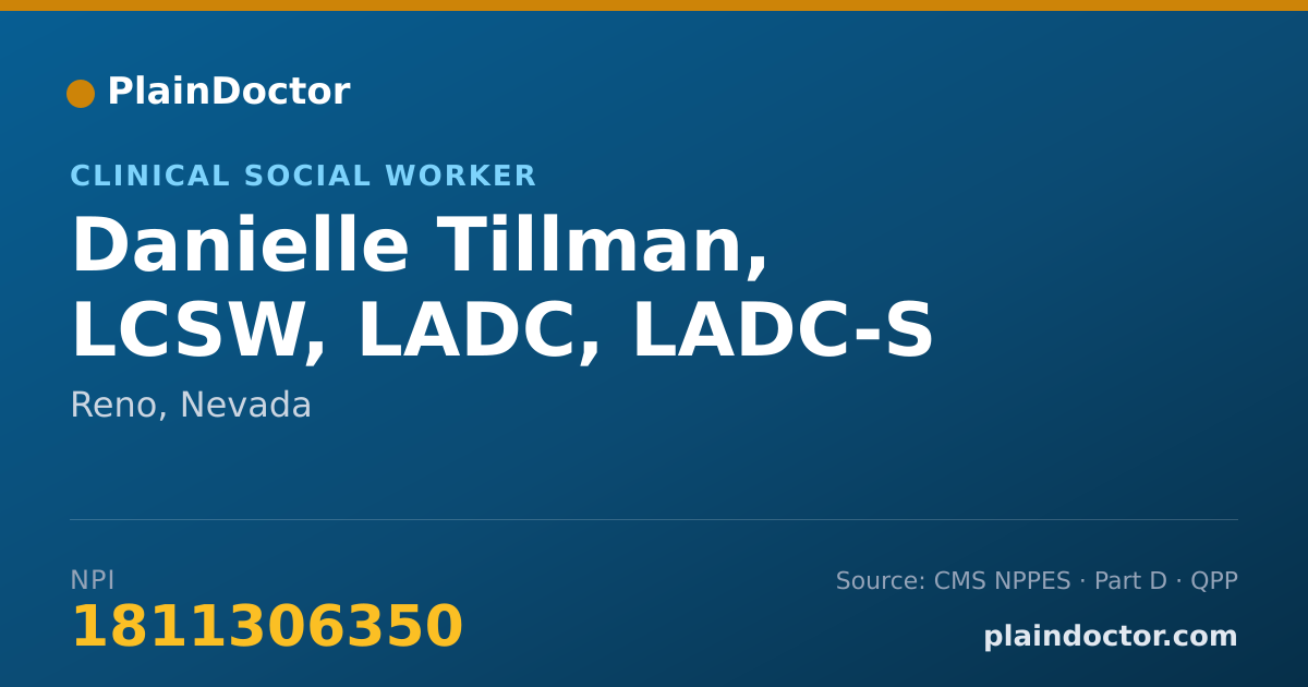 Shareable card for Danielle Tillman, LCSW, LADC, LADC-S - Addiction (Substance Use Disorder) Counselor, Reno, NV