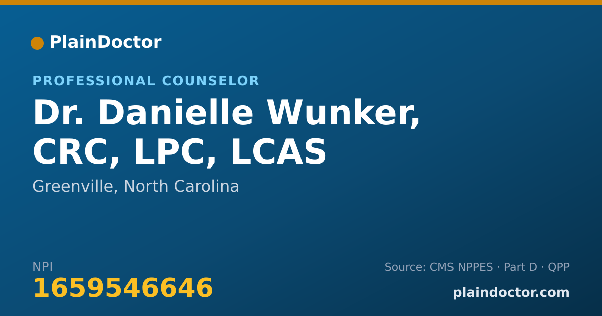 Shareable card for Danielle Wunker, CRC, LPC, LCAS - Professional Counselor, Greenville, NC