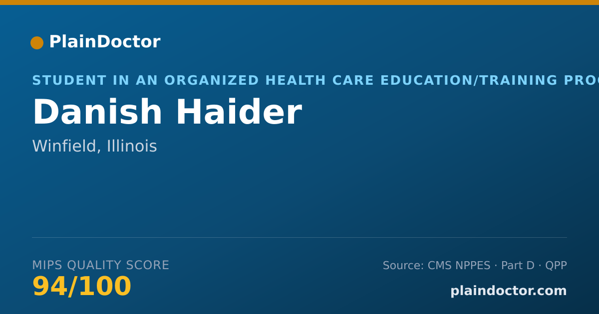 Shareable card for Danish Haider - Student in an Organized Health Care Education/Training Program, Winfield, IL