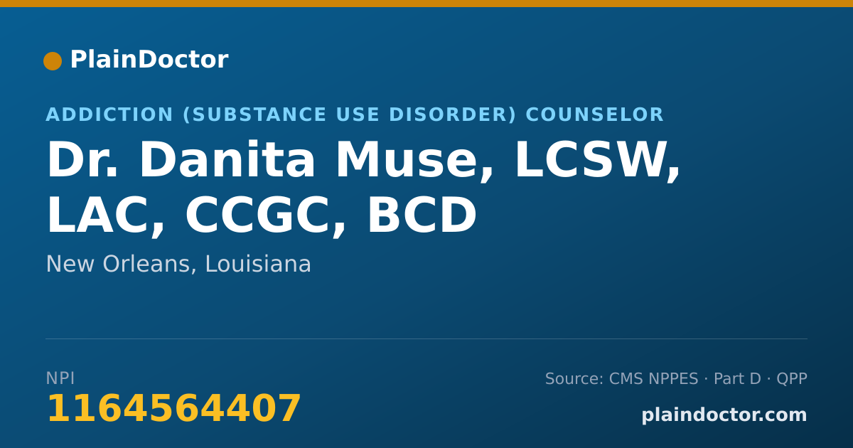 Shareable card for Danita Muse, LCSW, LAC, CCGC, BCD - Addiction (Substance Use Disorder) Counselor, New Orleans, LA